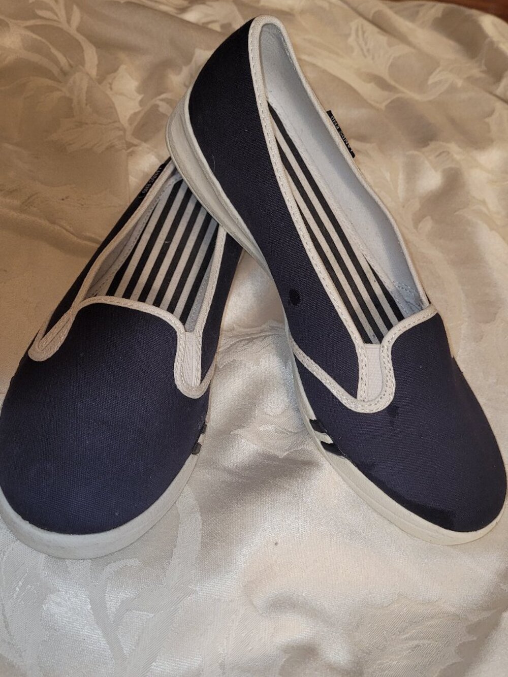 Lands' End Navy and White Classic Slip-on Canvas Sneaker